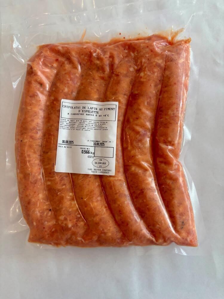 Chipolatas de lapin piment d'Espelette